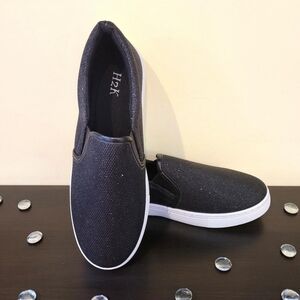 H2K Black Glitter Slip-on Tennis Shoes brand new